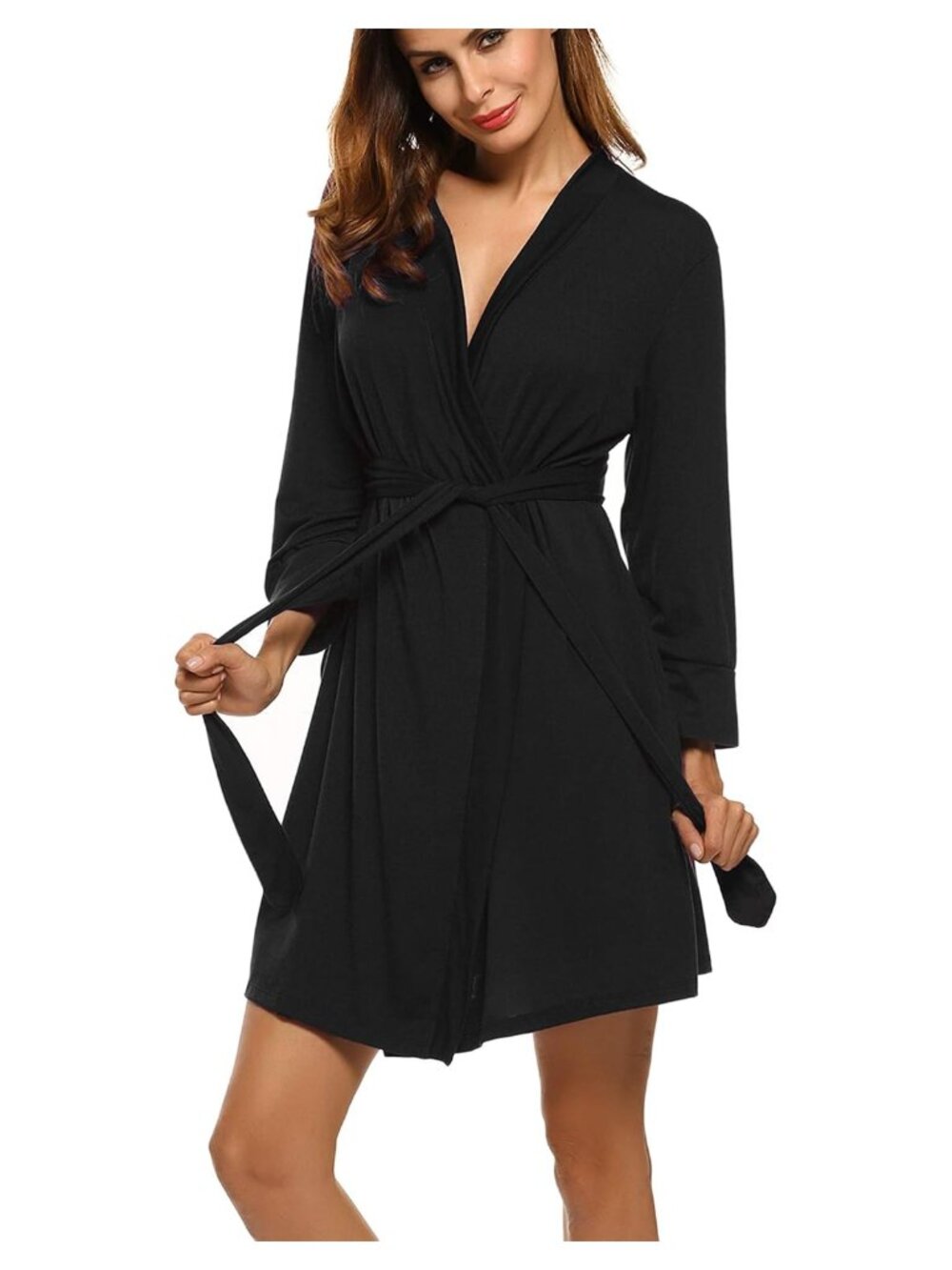 Womens Lightweight Short Knit Bathrobe Soft Sleepwear Robe